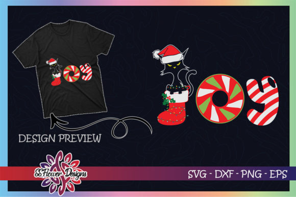Black Cat Merry Christmas Joy Candy Graphics & T-Shirt Designs
