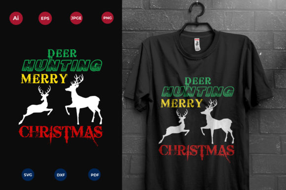 Deer Hunting Christmas T-shirt Design for Graphics & Print