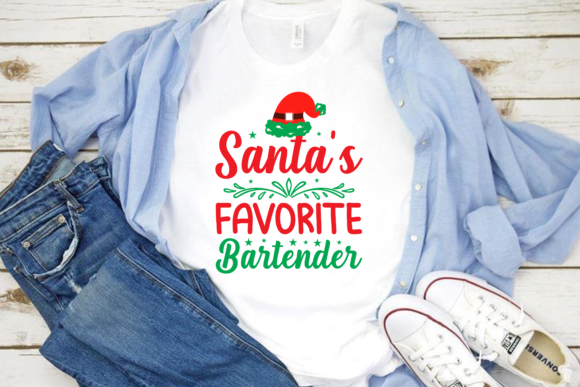 Eye-Catching Santa's Bartender Christmas T-Shirt for Local Business Graphics