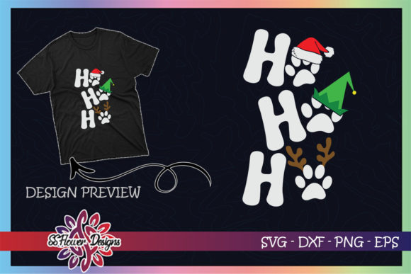 HO HO HO Pawprint Santa Hat Graphics for T-Shirt Designs